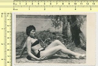 Bikini Woman Pose On Beach Abstract Lady Portrait Hairy Armpits Vintage Photo