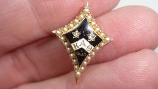 1941 KAPPA ALPHA THETA Sorority 10K Gold Diamond Pearls Pin Beta Sigma Chapter 4