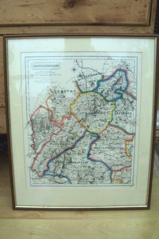Gloucestershire 1870 Framed Map By J & C Walker Meeting Of Foxhounds Ltd Edition