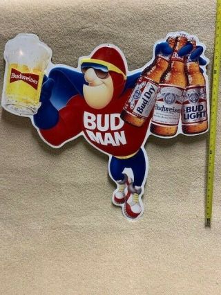 Vintage Budweiser 1991 Bud Man Tin Wall Sign Item Anheiser Busch 31 " X 33 "