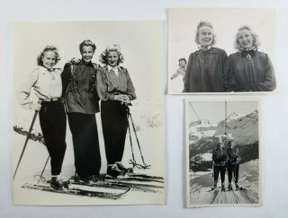 2 Vintage Photographs Rppc Woman Skiing Mountain 1946