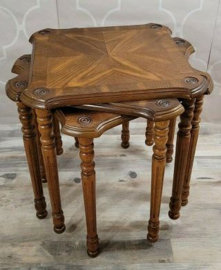 Antique Vintage Wood Nesting Tables Butler Stacking Set Of 3 End Tables