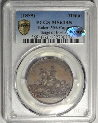 (1859) George Washington Seige Of Boston Medal Pcgs Ms64 Baker - 50a Gw - 254 Copper