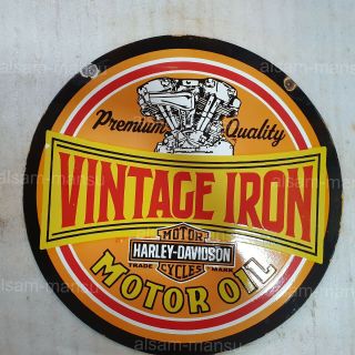 Harley Vintage Iron 2 Sided 30 Inches Round Vintage Enamel Sign