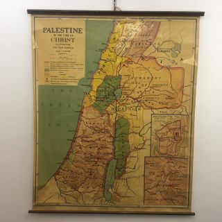 Linen Backed School Map - 1949 - Palestine In The Time Of Christ 116 Cm X 94 Cm