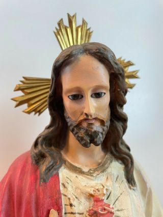 Rare Vintage Jesus Christ Sacred Heart Antique Spanish Statue 18 "