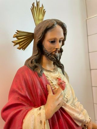 RARE Vintage Jesus Christ Sacred Heart Antique Spanish Statue 18 