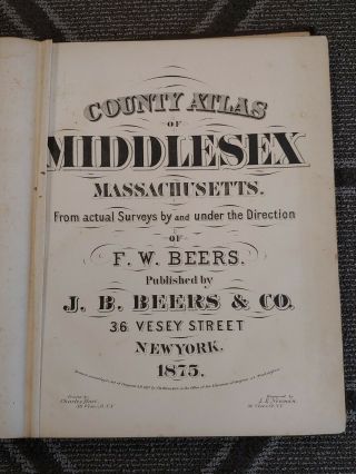Antique Book / Atlas of Middlesex County Massachusetts c.  1875 J.  B.  Beers 2