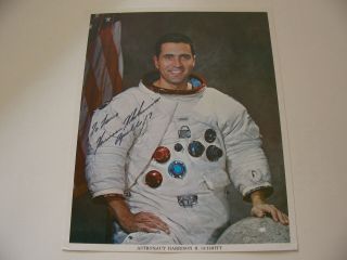 Apollo 17 Astronaut Harrison Schmitt Hand - Signed Wss Portrait Nasa Litho/photo