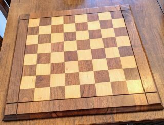 Vintage Drueke Solid Wood Chess Board 15 " And A German Wood Chess Set