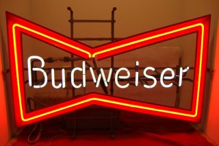 Vintage Budweiser Beer Bow Tie Neon Light Sign 30 " X 19 " Bar Rec Room Mancave