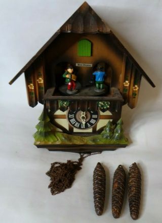 Seth Thomas German Chalet Musical Cuckoo Clock Wooden Vintage 