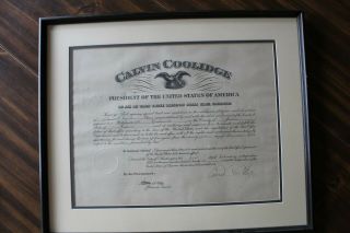 Signed By Calvin Coolidge 1926 Framed Postmaster Appointment Jackson Co Ind