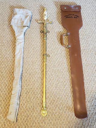 Vintage Named Masonic York Rite Knights Templar Kt Fancy Brass Ceremonial Sword