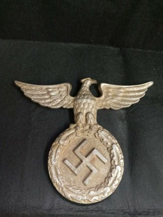 Cast Iron Vintage Third Reich War Eagle Plaque 9 1/2 " Wingspan " Desk Eagle "