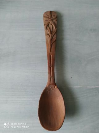 Antique Primitive Wooden Spoon Hand Carved Rustic Kitchen Decor