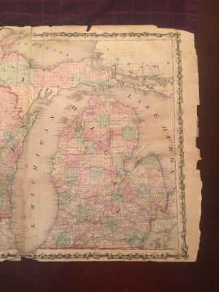 1863 Johnson and Ward Hand Colored Atlas Map of MICHIGAN AND WISCONSIN 2