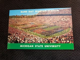 Vintage Chrome Postcard - - Michigan State University - - Spartan Stadium Band Day Mi