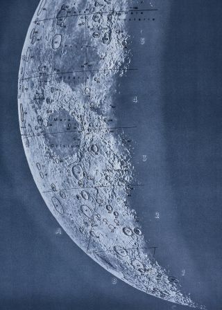1960 Photographic Lunar Atlas Moon Photo No.  5 Cresent Moon Surface Craters Map 3
