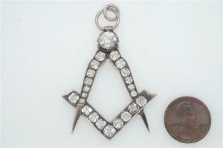 Antique Georgian English Silver Paste Masonic Set Square & Compass Pendant C1820