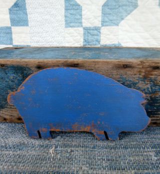 Small Antique Wood Bread Cutting Board Cupboard Blue Paint Pig Shape