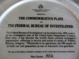RARE FBI VINTAGE COMMEMORATIVE DINNER PLATE 456 10.  5 