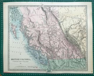 1865 Good Size Antique Sduk / Walker Map: British Columbia & Vancouver,  Canada