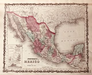 Hand Colored Map Of Mexico By Johnson & Ward 1863