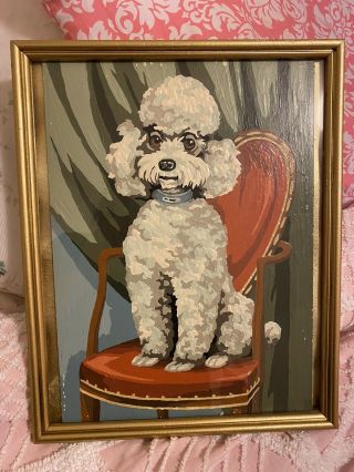 Vintage 50s/60s Paint By Numbers White Poodle Dog Wow Heart Chair