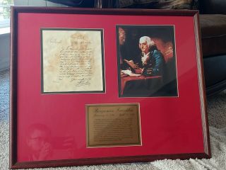 Benjamin Franklin Signed Letter Framed Antique With Autograph Signature