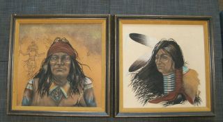 2 - Vintage Navajo Sand Paintings By Medicine Crow - Greywolf & Feather Cloud