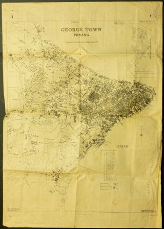 1933 Printers Limited Map Of George Town,  Penang,  Malaysia