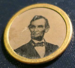 1864 Abe Lincoln For President Ferrotype,  Tintype Photo Stick - Pin,  Brass Frame