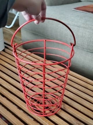 Primitive Red Farmhouse Egg Gathering Basket Metal Wire Large Size
