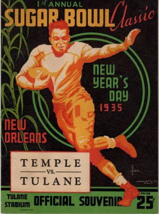 1935 First 1st Sugar Bowl Program Temple Tulane Pop Warner