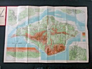 Gift Idea: 1911 Real Map Isle Of Wight And 3 Town Plans Ryde Cowes Bacon Cycling