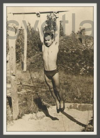 Gym Sport Athlete Handsome Man Hair Muscle Bulge Physique Gay Vintage Photo Ussr