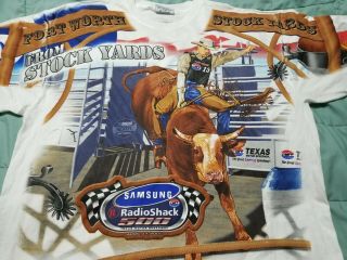 Vtg Nascar All Over Print T Shirt L Large Stock Yards Fort Worth Rodeo Cowboy