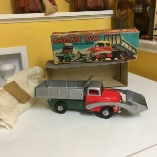Vintage Yonezawa Tin Friction Driven Combination Truck W/box Fully Operational