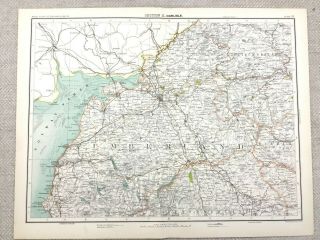 1890 Antique Map Of Carlisle Cumberland Northumberland 19th Century