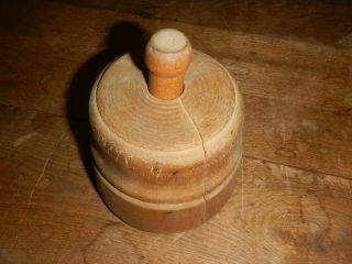 Antique Primitive Round Wood Wooden Butter Mold Press Sheaf Of Wheat Design