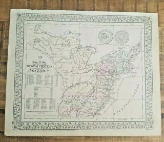 Antique Hand Colored Map - 1776 Map Of The Thirteen Colonies - 1880