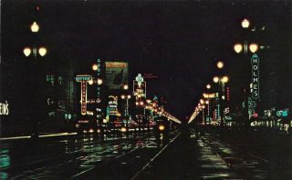 Vintage Louisiana Chrome Postcard Orleans Canal Street At Night