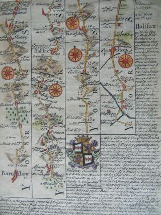 1724 The Road from Barnsley to Skipton via Halifax.  Antique H/Col Bowen map 2