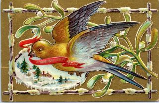 Happy Year,  Dove,  Bird,  Flowers,  Arts And Crafts,  Vintage - Postcard (c3)