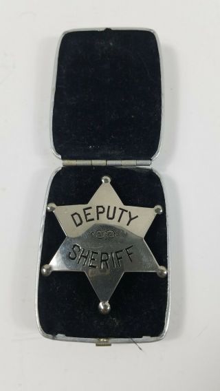 Vintage Obsolete Deputy Sheriff Badge Made By La Stamp & Staty Co With Case Vtg