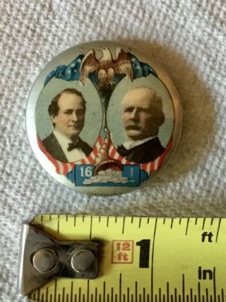 William Jennings Bryan 16 To 1 Arthur Sewall Campaign Pinback Button Pin 1896