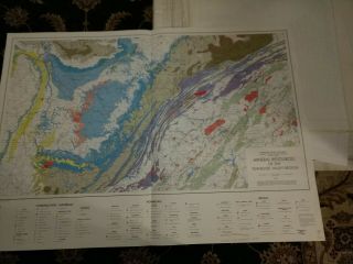 Huge Colored Map Of Tennessee Valley Mineral Resources (1970) 49 " X35 "