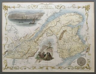 1851 Antique Map; East Canada And Brunswick,  Canada - John Tallis / Rapkin