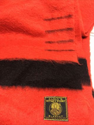 Vintage Early’s Witney Point Red Wool W/ Black Stripe Four Points Blanket 94x 88
